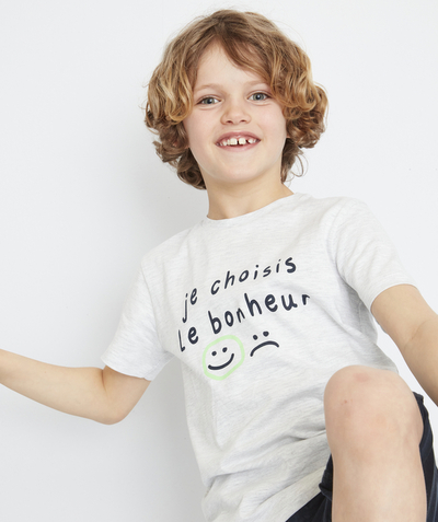 Boy radius - GREY MARL T-SHIRT IN ORGANIC COTTON WITH A POSITIVE MESSAGE