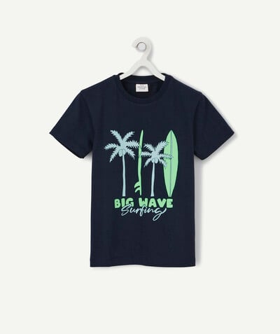 T-shirt  radius - NAVY BLUE ORGANIC COTTON T-SHIRT WITH A COLOURED DESIGN