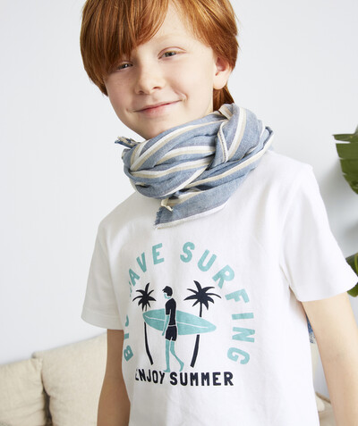 Boy radius - WHITE T-SHIRT IN ORGANIC COTTON WITH A SURF DESIGN