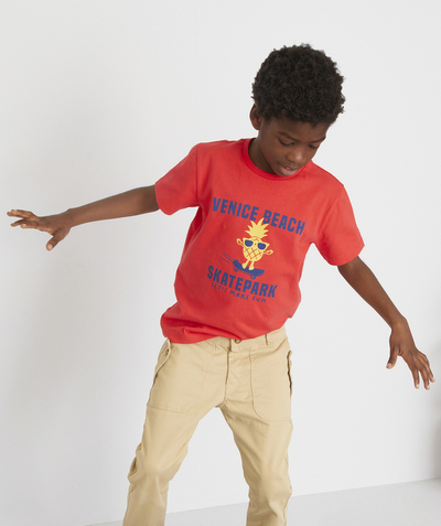 Boy radius - RED T-SHIRT IN ORGANIC COTTON WITH A MESSAGE AND DESIGN