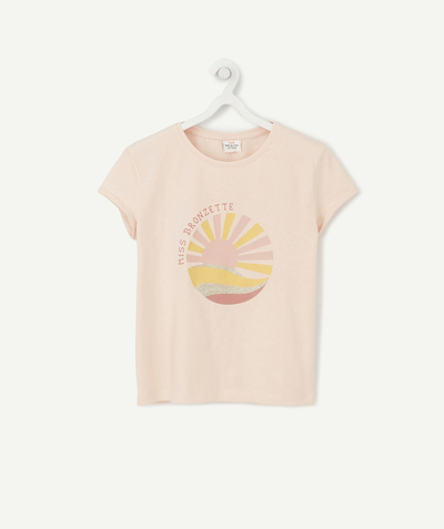 TOP radius - PINK RECYCLED COTTON T-SHIRT WITH A FLOCKED SUNSET