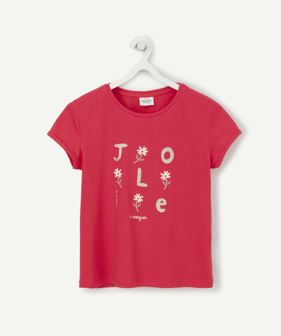 T-shirt Rayon - LE T-SHIRT ROSE EN COTON RECYCLÉ AVEC MESSAGE PAILLETÉ