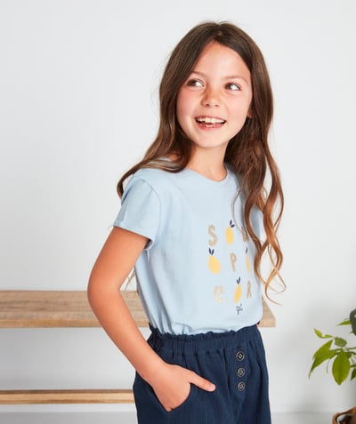 Girl radius - LIGHT BLUE T-SHIRT IN RECYCLED COTTON WITH A SPARKLING MESSAGE