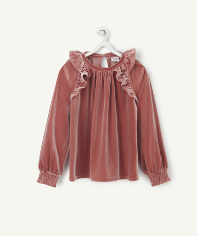 Private sales radius - GIRLS' OLD ROSE VELVET BLOUSE WITH GATHERS