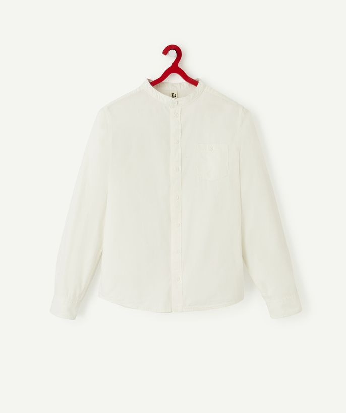 Party outfits Tao Categories - BOYS' GRANDAD COLLAR SHIRT IN WHITE ORGANIC COTTON