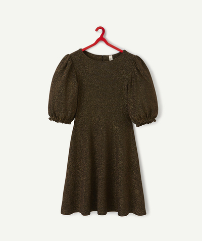 Party outfits Tao Categories - GIRLS' GOLD DRESS WITH SHORT PUFFED SLEEVES