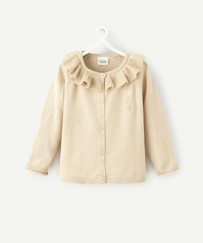 Party outfits Tao Categories - BABY GIRLS' GOLD CARDIGAN WITH RUFFLE NECK