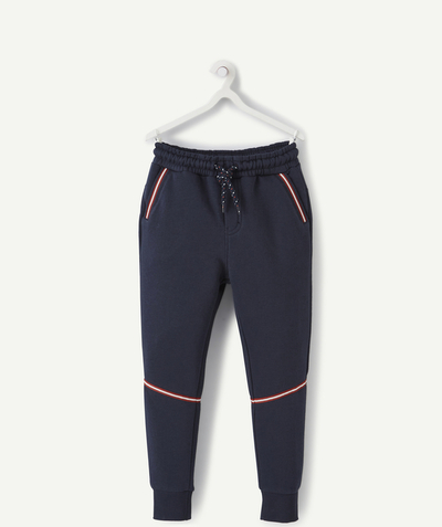 Fashion Tao Categories - BOYS' NAVY JOGGING TROUSERS IN RECYCLED FIBERS WITH COLOURED CONTRASTS
