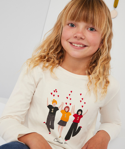 Private sales radius - GIRLS' T-SHIRT IN CREAM ORGANIC COTTON WITH A FOOTBALL THEME