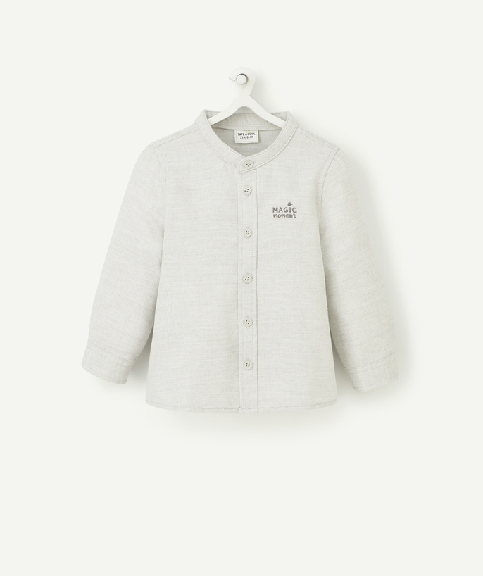 Party outfits Tao Categories - BABY BOYS' GREY GRANDAD COLLAR SHIRT WITH A MESSAGE