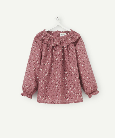 Shirt - polo Tao Categories - BABY GIRLS' PLUM BLOUSE WITH STARS AND RUFFLES
