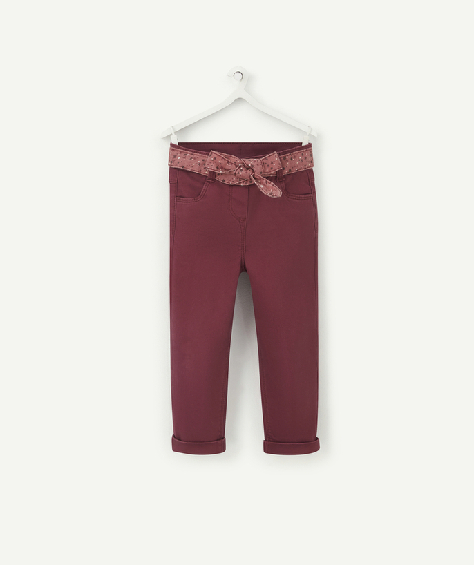 Trousers radius - BABY GIRLS' STRAIGHT PLUM TROUSERS WITH A STARRY BELT