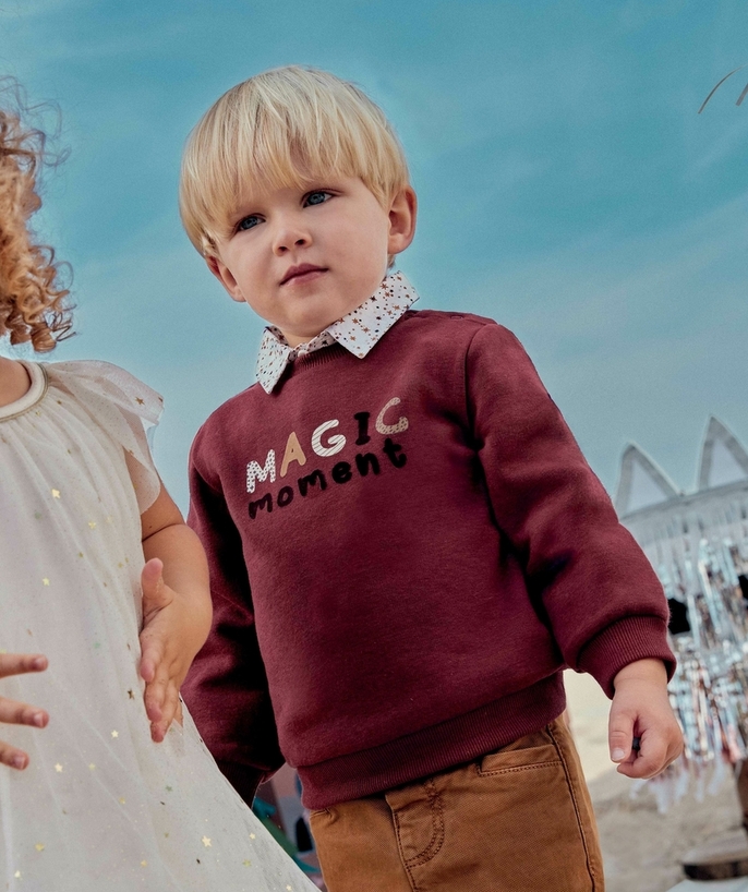 Party outfits Tao Categories - BABY BOYS' AUBERGINE MAGIC MOMENT SWEATSHIRT MADE IN RECYCLED FIBRES