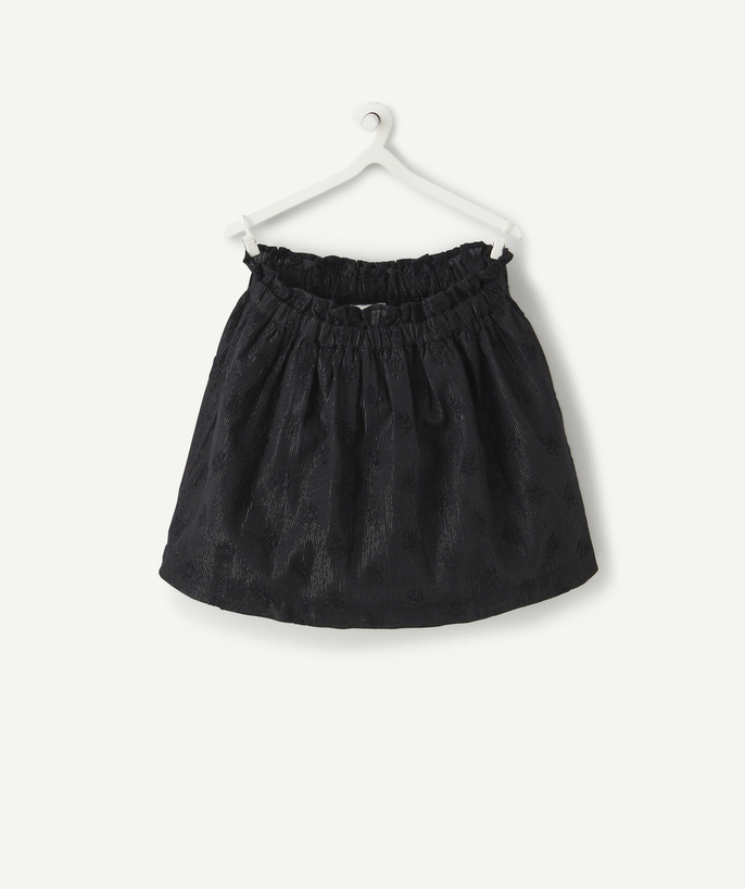 Dress - skirt radius - BABY GIRLS' BLACK SKIRT WITH SILVER THREADS AND FLOWERS IN RELIEF