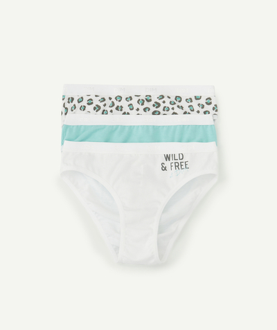 Teen girls' clothing Tao Categories - SET OF 3 MINT AND LEOPARD BRIEFS IN STRETCH COTTON