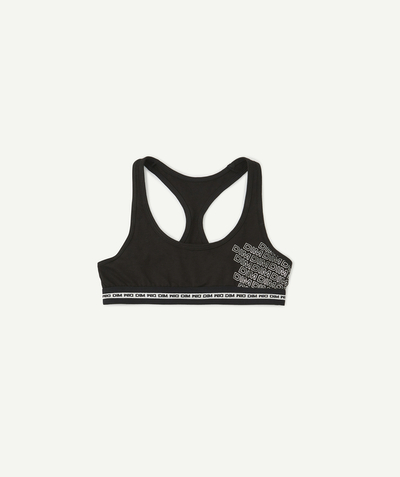 Teen girls' clothing Tao Categories - BLACK BRA WITH SILVER LOGO IN STRETCH COTTON
