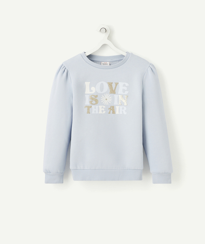 Comfy outfits radius - GIRLS' LIGHT BLUE SWEATER IN RECYCLED FIBERS WITH A FLOCKED MESSAGE