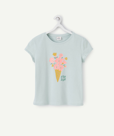 Spring looks radius - GIRLS' T-SHIRT IN RECYCLED COTTON WITH A CORNET OF FLOWERS