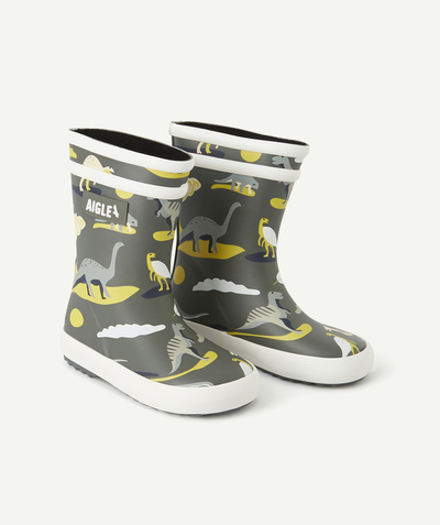Shoes radius - BABYFLAC FIRST STEPS BOOTS IN KHAKI RUBBER WITH A DINO PRINT