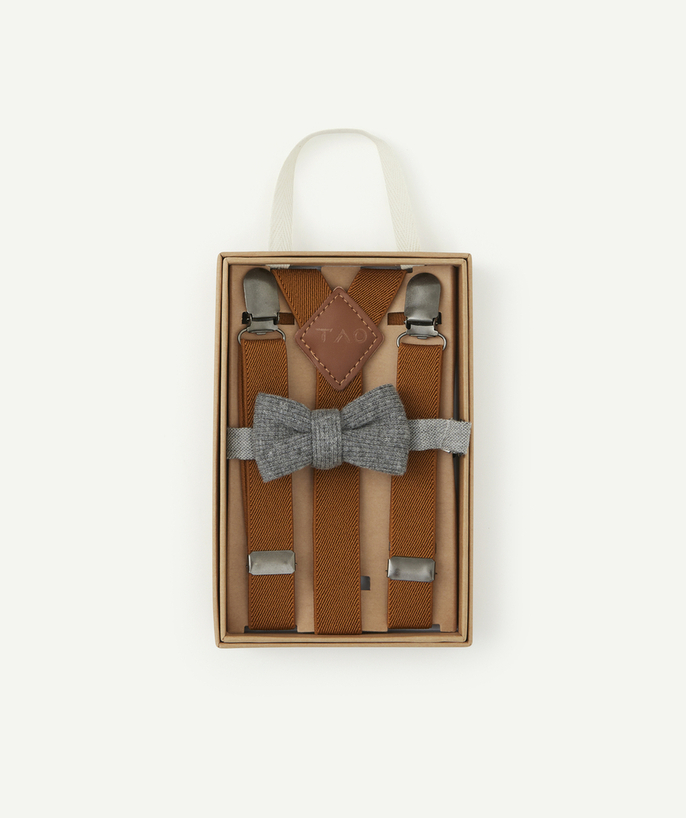 Party outfits radius - BOYS' ACCESSORY SET WITH CAMEL BRACES AND A GREY KNITTED BOW TIE