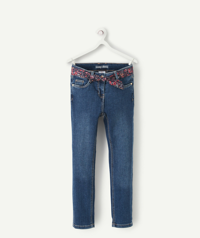 jeans Tao Categories - GIRLS' LOUISE SKINNY JEANS IN RECYCLED FIBERS WITH A FLORAL BELT