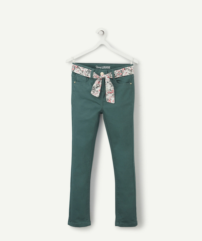 BOTTOMS radius - GIRLS' LOUISE GREEN SKINNY JEANS WITH A FLORAL BELT