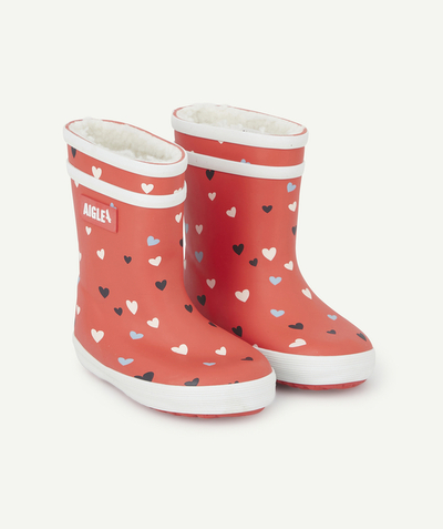 Wellington boots Tao Categories - BABYFLAC 2 RED FURRY RUBBER BOOTS WITH HEARTS