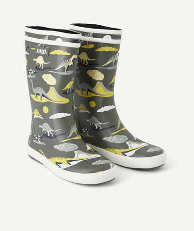 Wellington boots Tao Categories - LOLLYPOP 2 KHAKI RUBBER BOOTS WITH A DINOSAUR PRINT