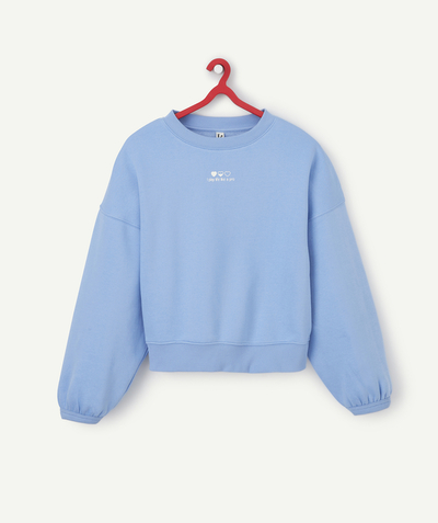Comfy outfits Tao Categories - GIRLS' BLUE OVERSIZED SWEATSHIRT IN RECYCLED COTTON WITH A MESSAGE