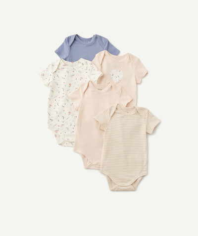 Baby-girl radius - PACK OF FIVE PINK AND BLUE ORGANIC COTTON BODYSUITS