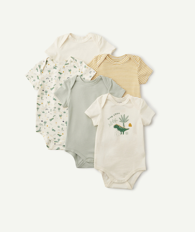 Bodysuit family - PACK OF FIVE YELLOW AND GREEN BODYSUITS IN ORGANIC COTTON
