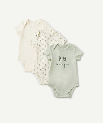 Bodysuit family - PACK OF THREE PAIRS OF PEAR PRINT PASTEL BODYSUITS IN ORGANIC COTTON