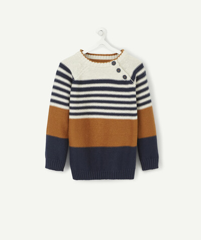 Basics radius - BLUE CREAM AND CAMEL STRIPED KNITTED JUMPER WITH BUTTONS