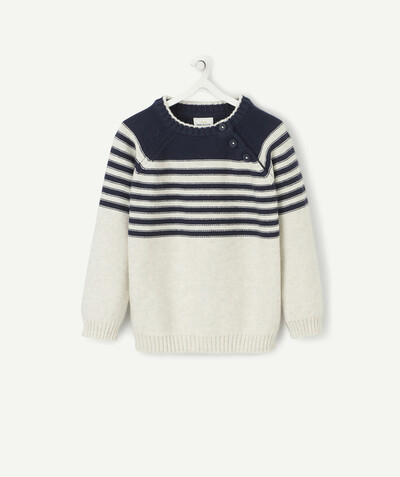 Basics radius - BLUE AND CREAM STRIPED KNITTED JUMPER WITH BUTTONS AT THE NECK