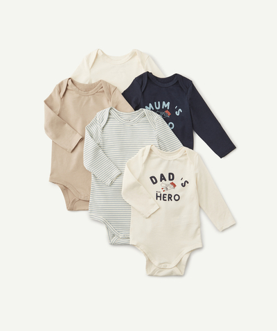Bodysuit family - PACK OF FIVE BLUE MUM AND DAD BODYSUITS IN ORGANIC COTTON