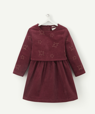 Dress - skirt radius - BURGUNDY VELVET DRESS WITH EMBROIDERED STARS AND A REMOVABLE WAISTCOAT