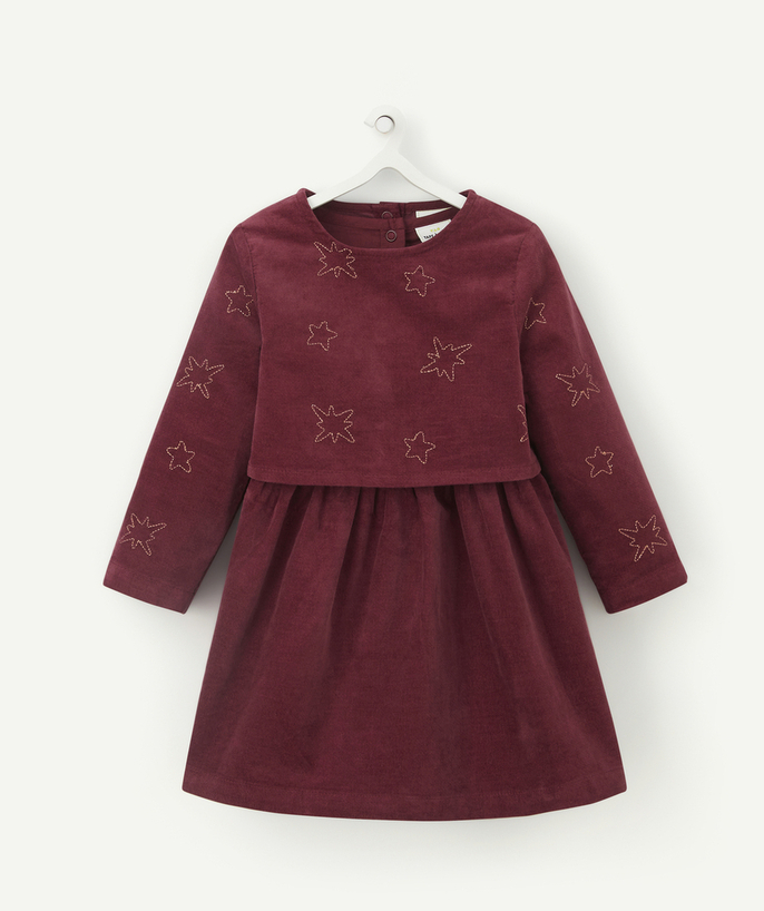 Party outfits Tao Categories - BURGUNDY VELVET DRESS WITH EMBROIDERED STARS AND A REMOVABLE WAISTCOAT