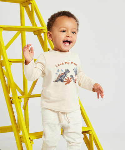 Original Days radius - BABY BOYS' T-SHIRT IN BEIGE RECYCLED COTTON WITH DINOSAURS
