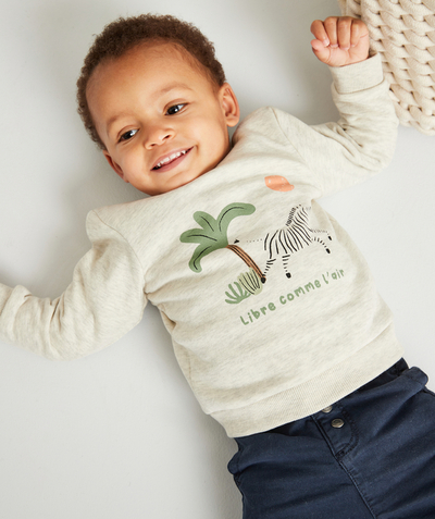 Comfy outfits radius - BABY BOYS' GREY SWEATSHIRT IN RECYCLED FIBRES WITH AN ANIMAL