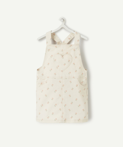 Our summer prints radius - BABY GIRLS' DUNGAREE DRESS IN CREAM WITH A FLOWER PRINT