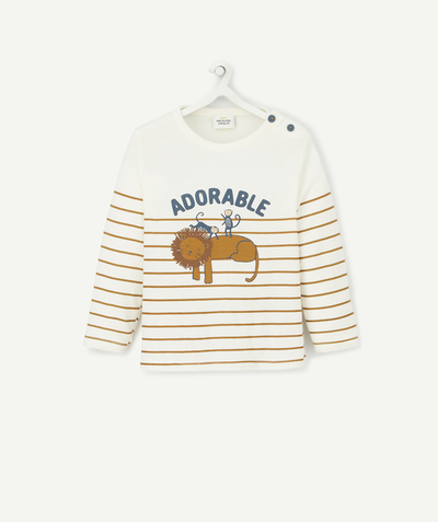 Baby-boy radius - BABY BOYS' T-SHIRT IN RECYCLED FIBERS WITH STRIPES AND A LION