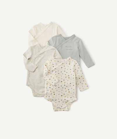 Bodysuit family - PACK OF FOUR PLAIN AND PRINTED ORGANIC COTTON BODYSUITS