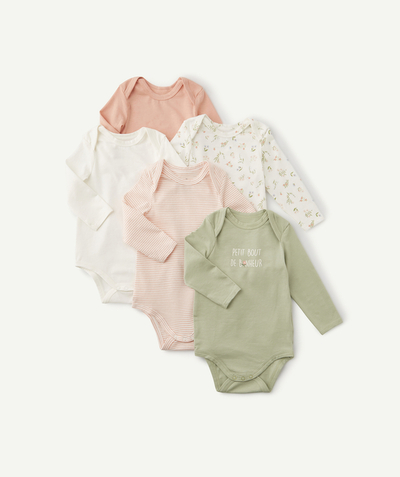 Outlet radius - PACK OF FIVE PINK AND GREEN ORGANIC COTTON BODYSUITS