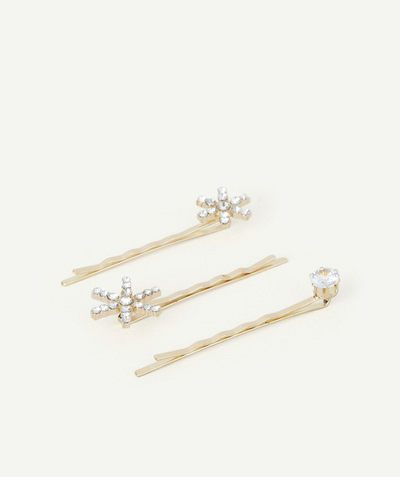 Party outfits Tao Categories - SET OF THREE FLAT GOLDEN HAIR SLIDES WITH DIAMANTE FOR GIRLS