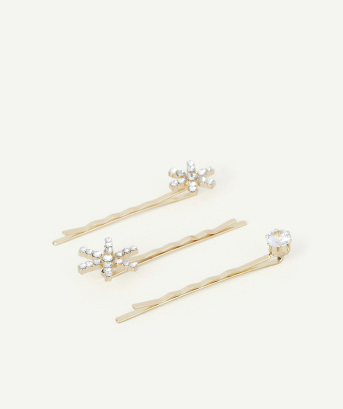 Party accessories  radius - SET OF THREE FLAT GOLDEN HAIR SLIDES WITH DIAMANTE FOR GIRLS