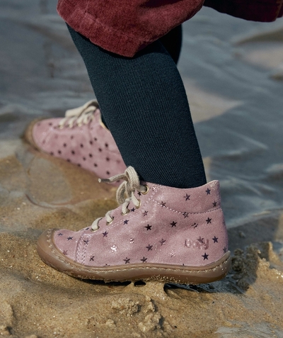 IT'S A PARTY! radius - PREMIER PAS BABY BOOTIES IN MAUVE LEATHER WITH STARS