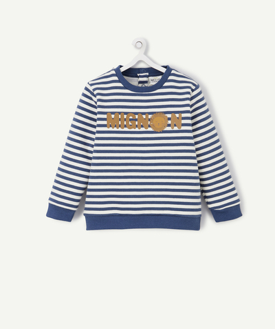 Our summer prints radius - BABY BOYS' BLUE AND WHITE STRIPED SWEATSHIRT IN RECYCLED FIBERS
