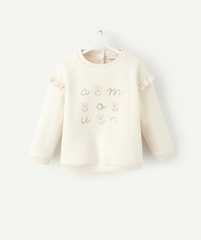 Pullover - Sweatshirt radius - BABY GIRLS' SWEATSHIRT IN PALE PINK RECYCLED FIBRES WITH A FLOCKED MESSAGE