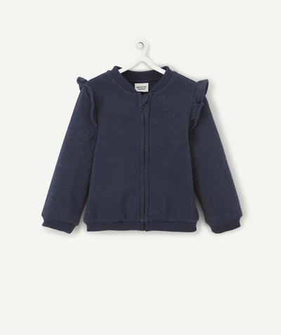 Pullover - Sweatshirt Tao Categories - BABY GIRLS' BLUE AND GOLD ZIPPED CARDIGAN IN RECYCLED FIBRES