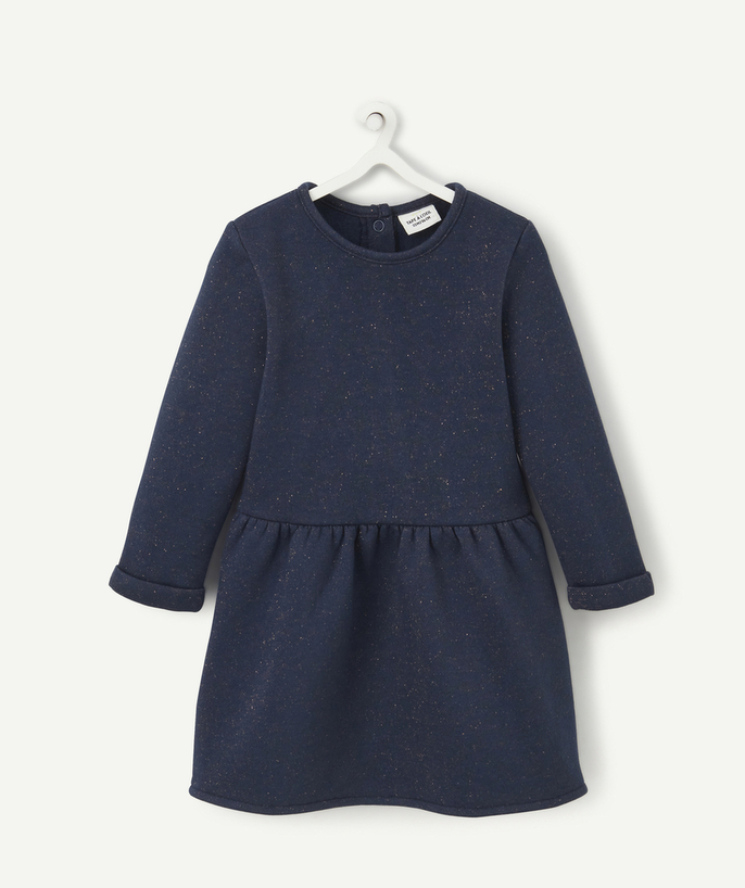 Dress - skirt radius - BABY GIRLS' DRESS IN NAVY RECYCLED COTTON FLEECE WITH SEQUINS